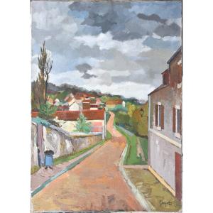 Georges Lucien Guyot "street In "breteuil"" Oil On Canvas 81x60